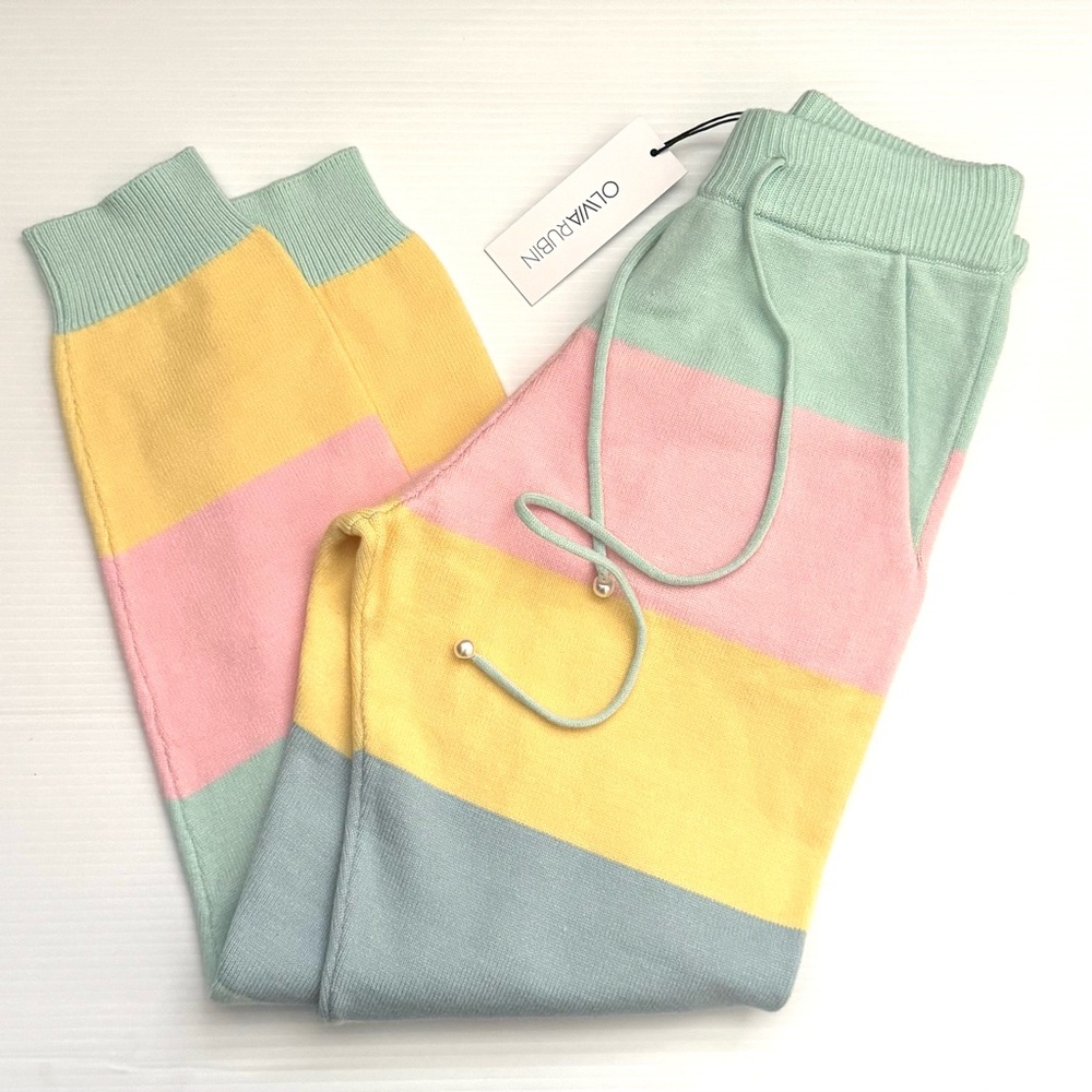 Olivia Rubin Tilda Pastel Rainbow Stripe Knit Jogger Pants XS NWT - Picture 2 of 7